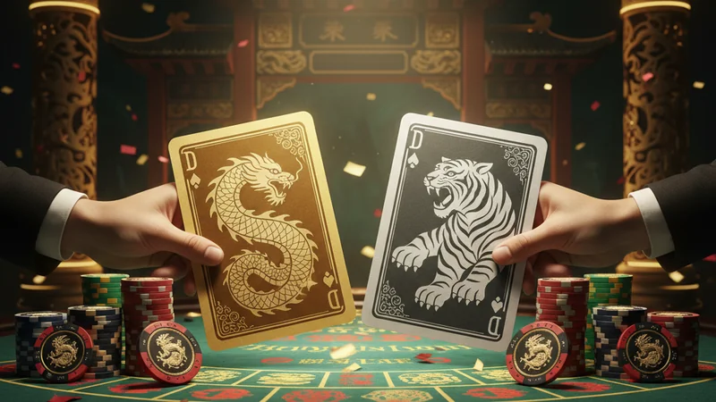 Dragon Tiger live casino at Maxim88 — golden Dragon and Tiger cards on green felt with Asian dragon chip designs
